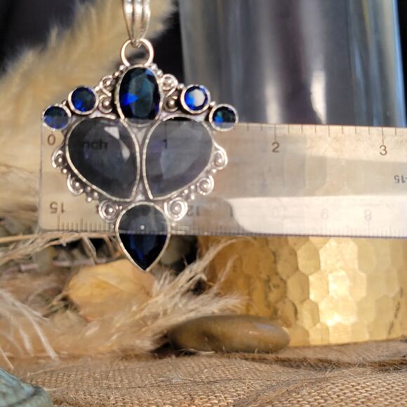 Deep Blue Sapphire and Sterling Silver Cross Pendant – Regal Elegance - Picture 7 of 10